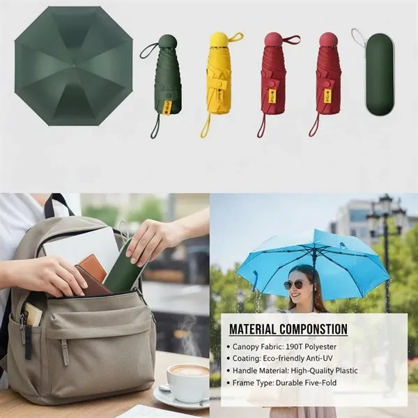 Mini Windproof Compact Umbrella with Case
