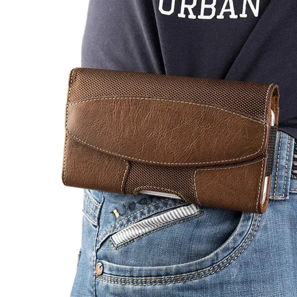 Leather Phone Holster with Belt Clip and Magnetic Flap