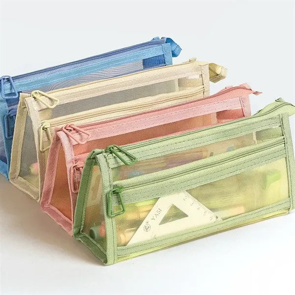 Mesh Transparent Pencil Case with Zipper Pocket