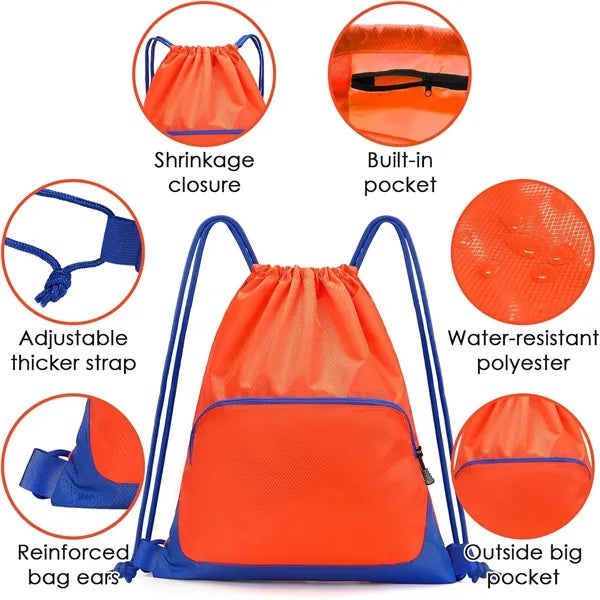 Waterproof Drawstring Backpack with Zipper Pocket