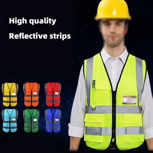 Reflective safety vest with pocket for construction riding