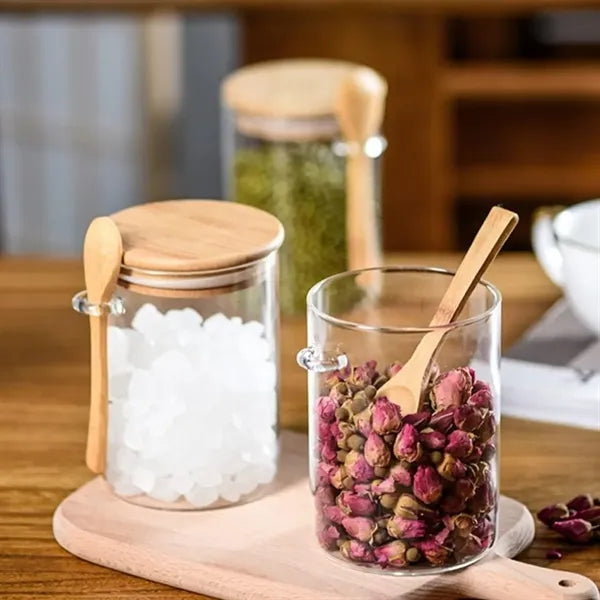 15oz. Glass Spice Jar with Bamboo Lid and Spoon