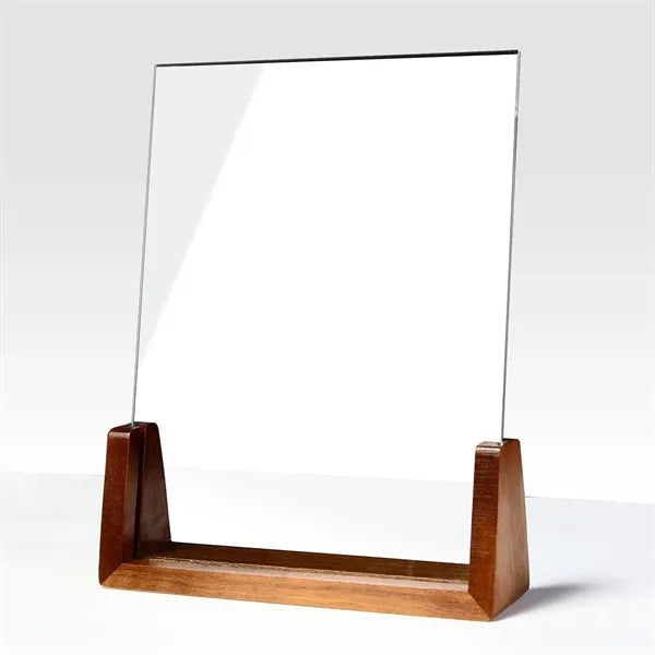 Clear Crystal Glass Award Plaque with Wooden Base