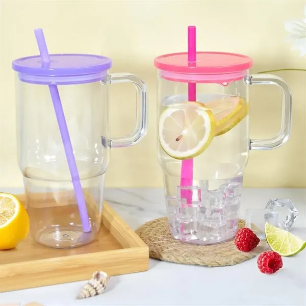 20oz. Double Wall Plastic Cup with Handle and Straw