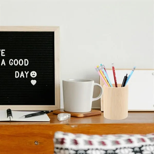 Cylindrical Solid Wood Pen Holder for Desk Organization