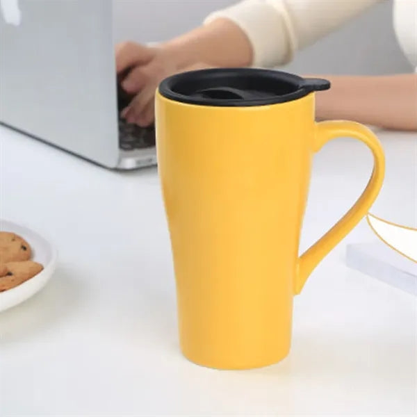 16 oz Large Steeper Mug Ceramic Tea Cup with Lid