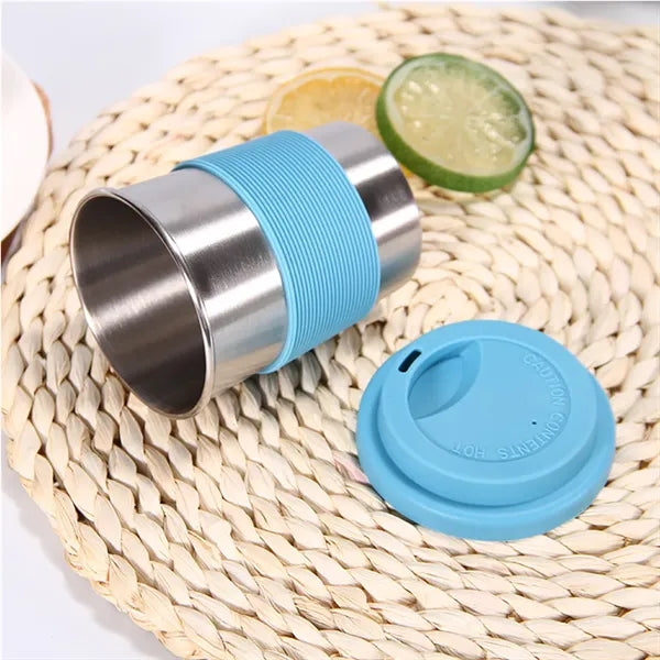 Stainless Steel Silicone Travel Mug w/ Lid & Cover