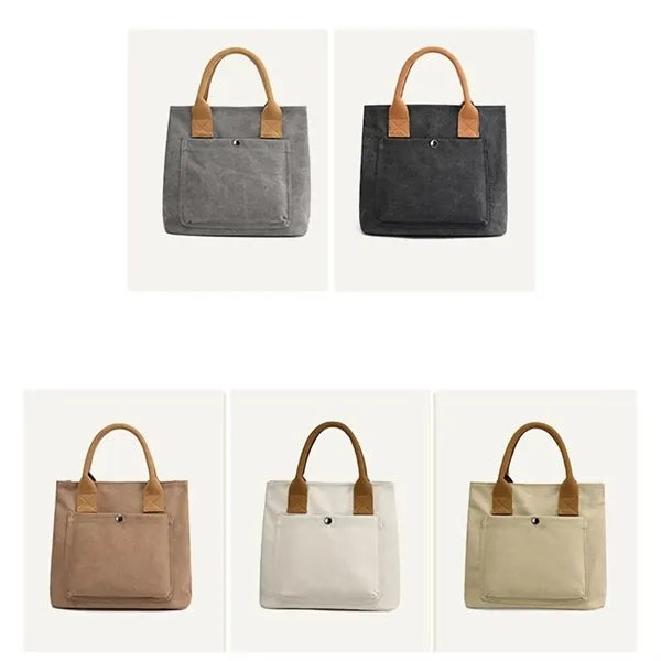 Commute Canvas Tote Bag with Exterior Pocket for Daily Use