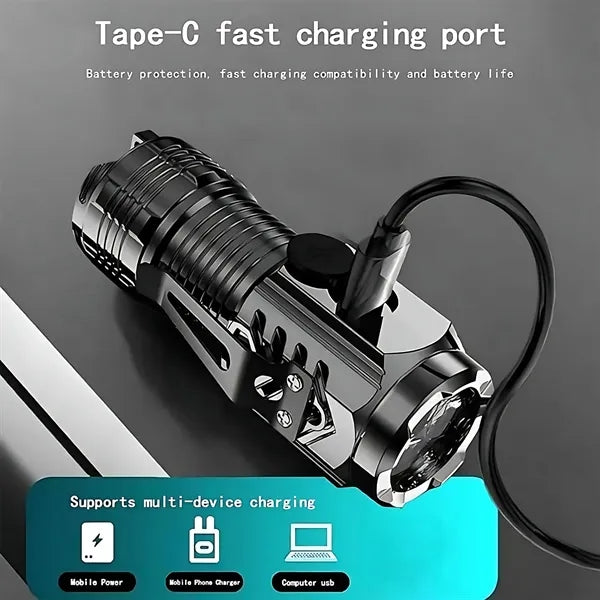 Three-Eyed Rechargeable LED Flashlight - Zoom & Magnetic