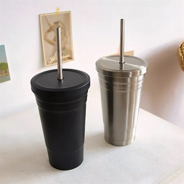 17 oz. Stainless Steel Tumbler with Straw & Lid