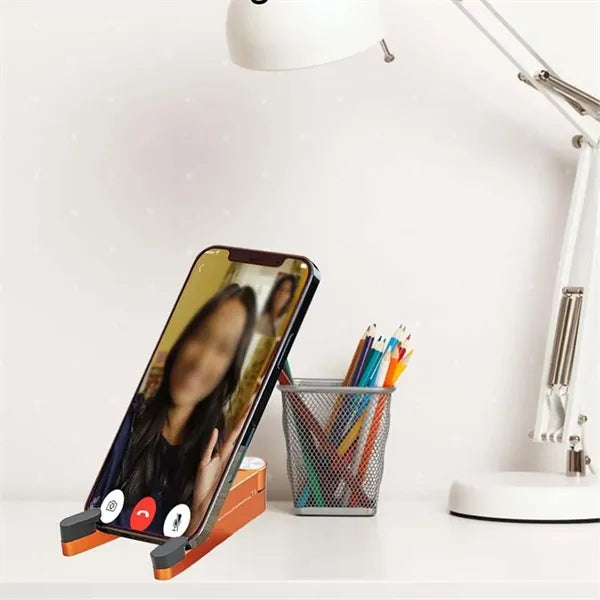 Foldable phone stand alloy construction compact for travel