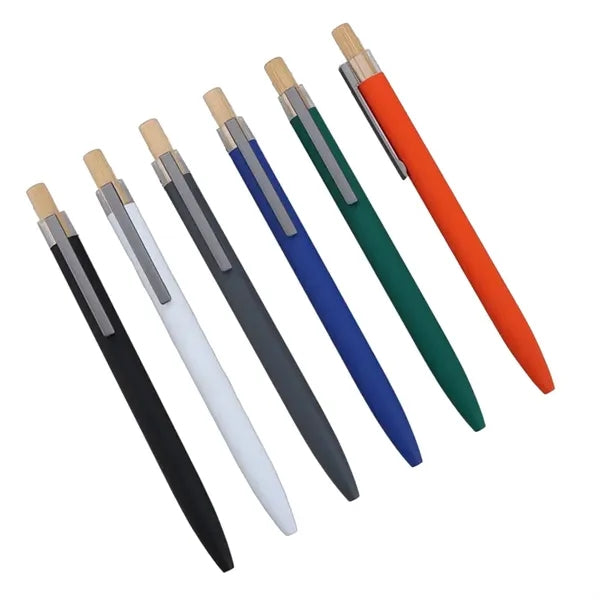 Retractable Metal Ballpoint Pen with Bamboo Button