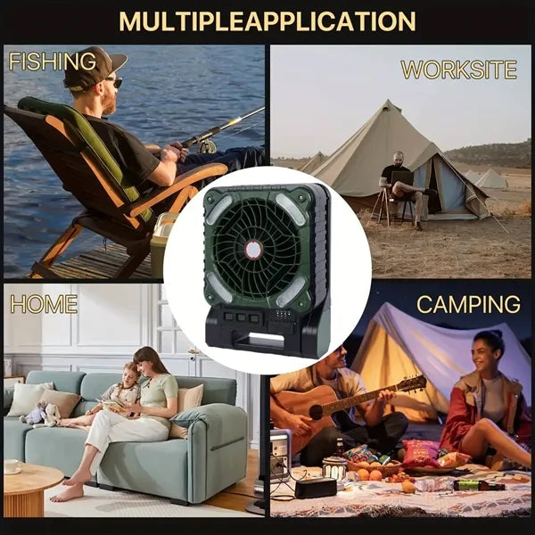 USB Rechargeable Solar Powered Camping Fan w/ LED Light