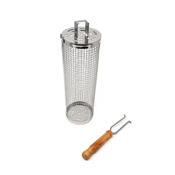 Outdoor Stainless Steel Barbeque Cage w/ Wooden Handle