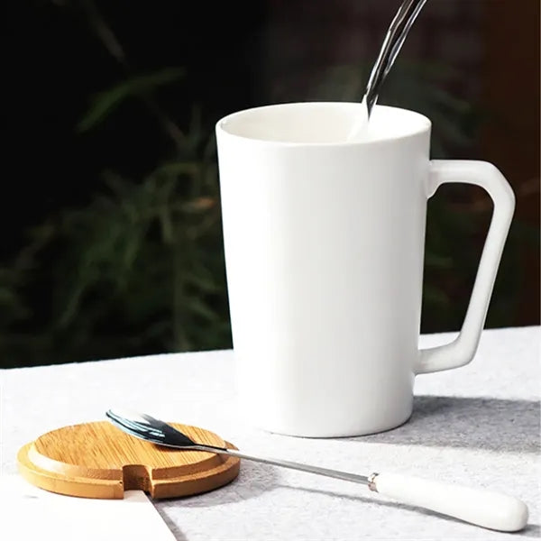 13oz. Ceramic Mug with Bamboo Lid and Spoon