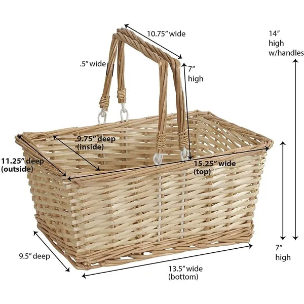 Portable Hand Woven Wicker Picnic Basket w/ Handle