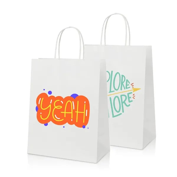 White Kraft Paper Shopper Tote Bag With Handles
