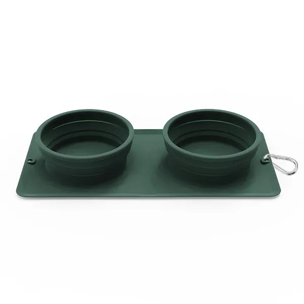 Collapsible Silicone Double Dog Bowl Travel