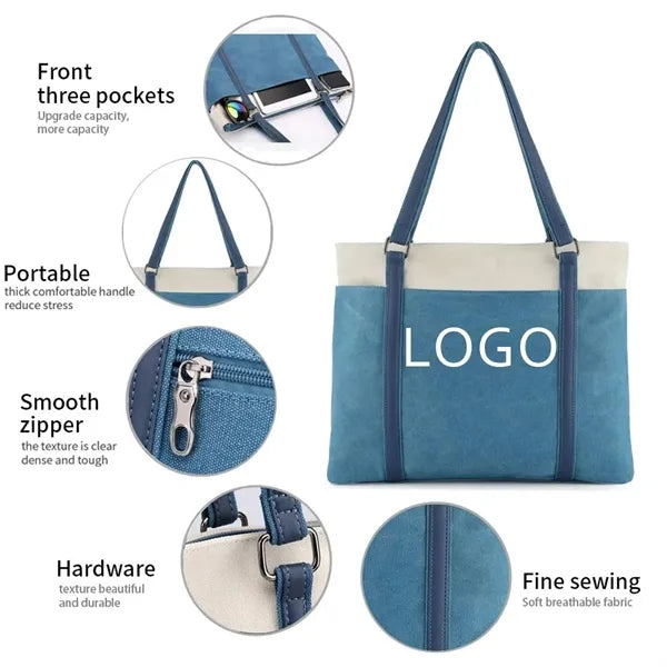 Lightweight Laptop Tote Bag Splice Canvas Handbag