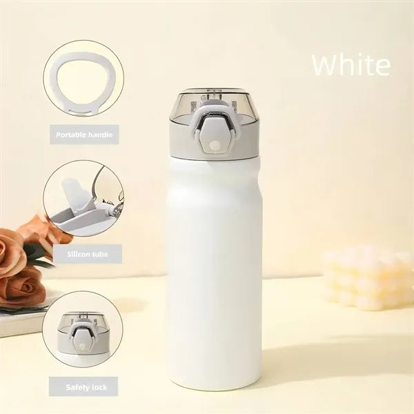 18oz Lockable Lid Stainless Steel Water Bottle w/ Straw