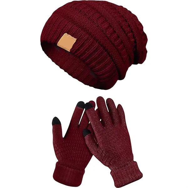 Winter Warm Knit Hat & Gloves Set