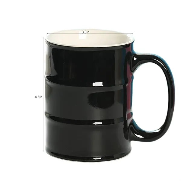 15oz C Handle Oil Barrel Shape Ceramic Mug