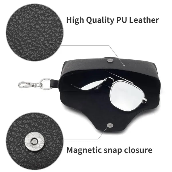Magnetic Snap PU Leather Eyeglass Case w/ Keychain