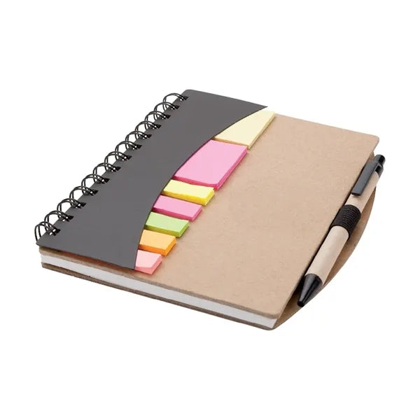 Sticky Notes Brown Paper Spiral Notebook w/ Pen