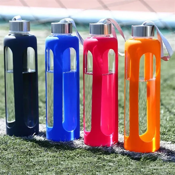 19oz Portable Silicone Sleeve Glass Sports Water Bottle
