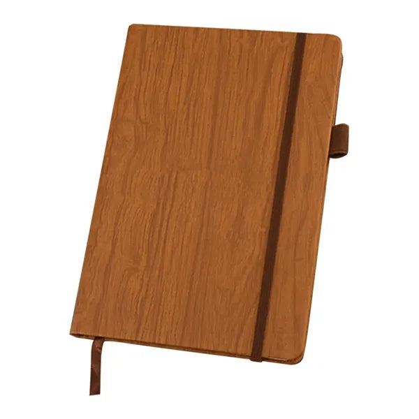 A5 PU Leather Wood Grain Notebook w/ Pen Holder