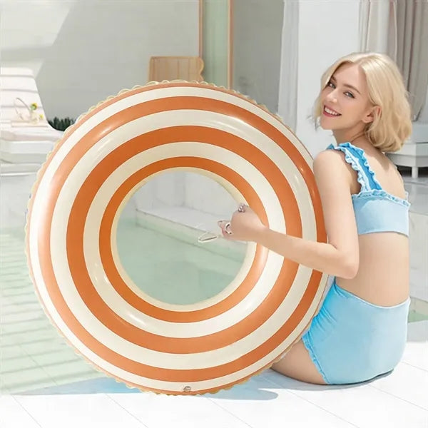 Summer Retro Striped Inflatable Swim Ring w/ Thickened PVC