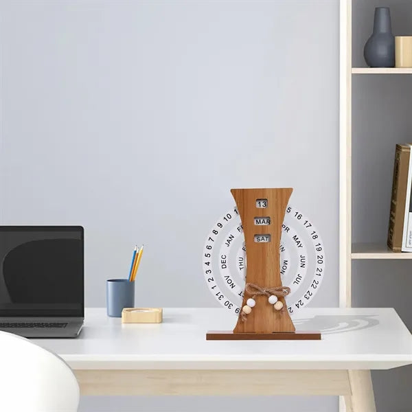 Wooden Perpetual Calendar With Rotating Discs