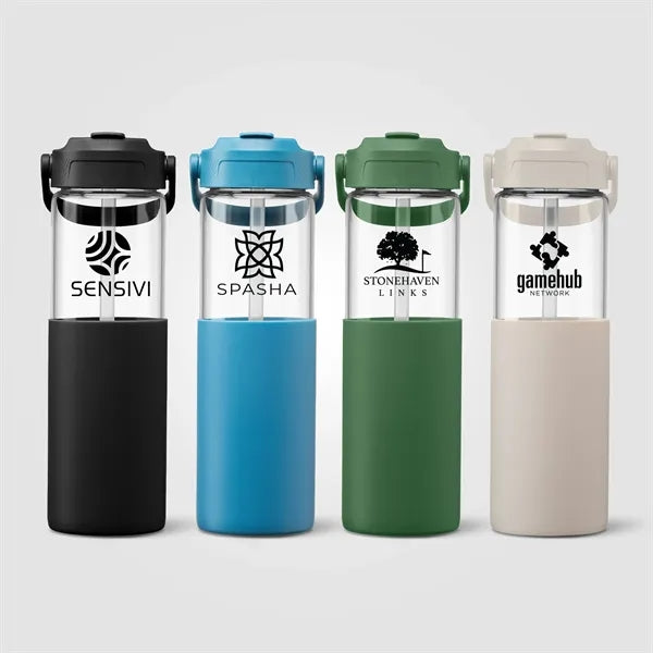 Leeds Glass Silicone Sleeve Straw Bottle - 20 oz. - ColorJet
