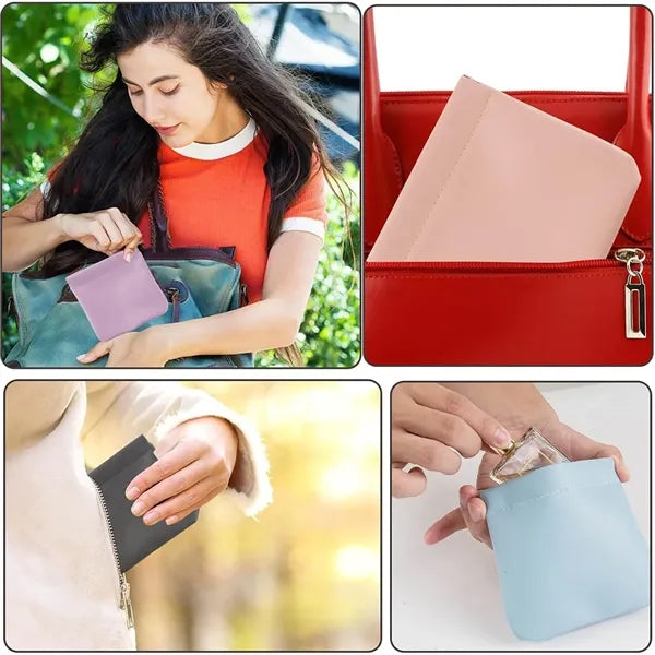 Snap Closure Leather Organizer Pouch Travel Cosmetic Bag