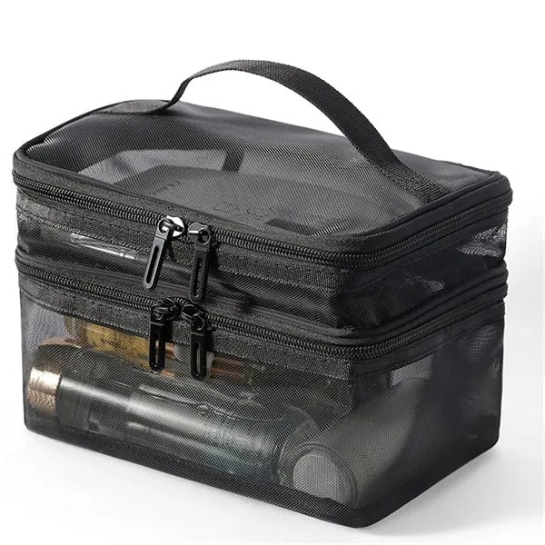 Double-Layer Mesh Makeup Organizer Bag