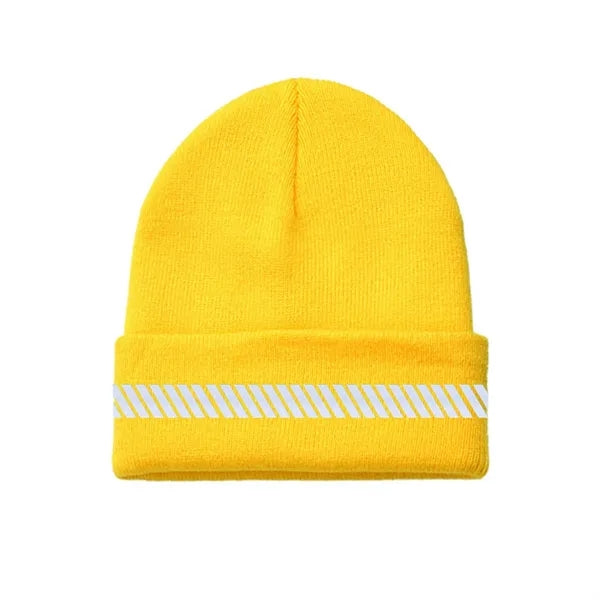 One-Size Acrylic Knit Beanie with Reflective Strip