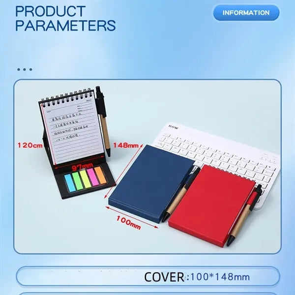 Standing Coil Spiral Notebook w/Sticky Notes & Pens