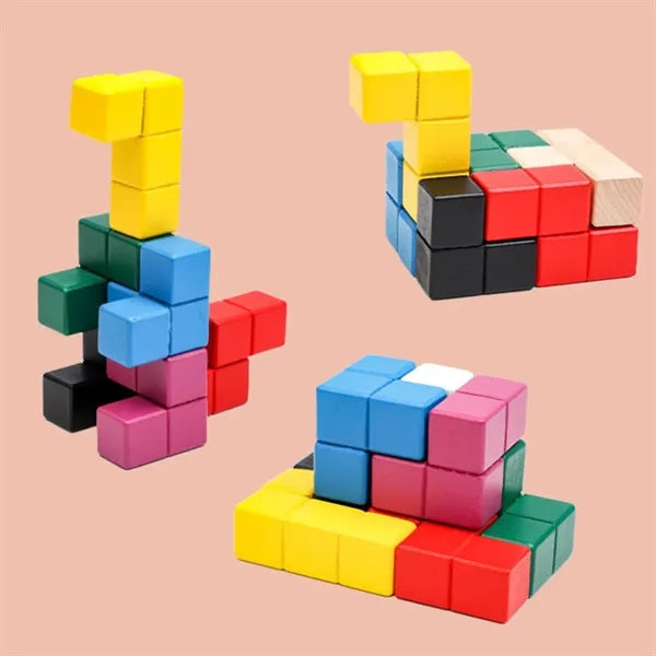 Kids Wooden Cube Puzzle Toy Set w/ Box