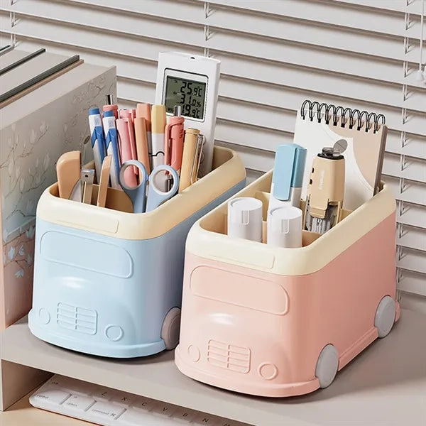 Bus Shaped Pen Pot Desk Organizer Case Cosmetic Brush Holder