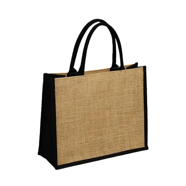 Burlap Jute Tote Bag with Colored Gusset