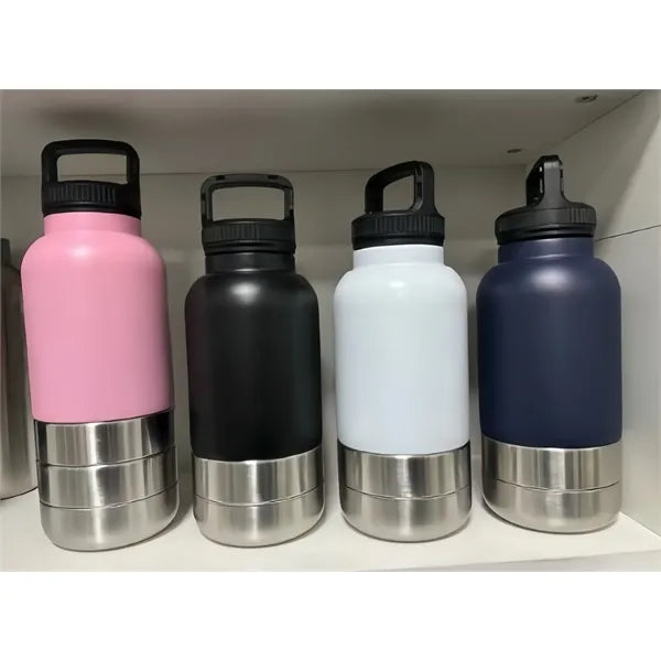 3 In 1 Steel Travel Water Handle Bottle w/ 2 Bowls for Pet
