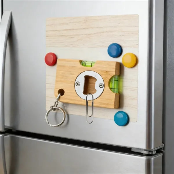Wooden Square Magnet Beer Bottle Opener Refrigerator Sticker