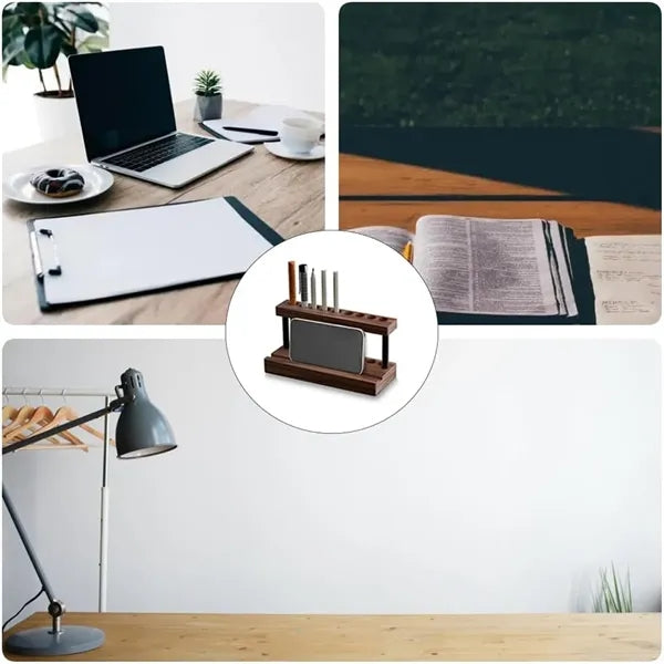 Wood Desk Pen Holder with Stand