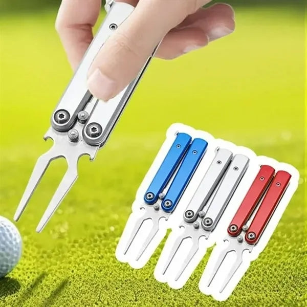Folding Metal Switchblade Golf Divot Tool W/ Ball Marker