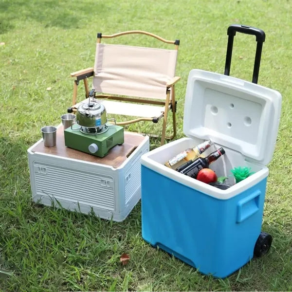 30L Hard Shell Rolling Cooler Ice Chest With Wheels