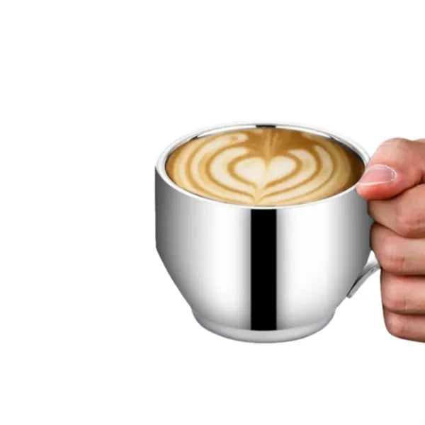 4.2 Oz Stainless Steel Coffee Cup Set (Cup Saucer & Spoon)
