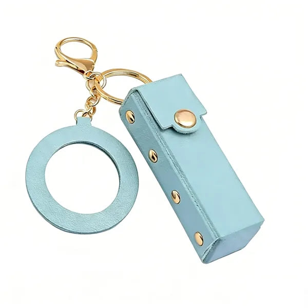 PU Leather Lipstick Holder Keychain Mirror