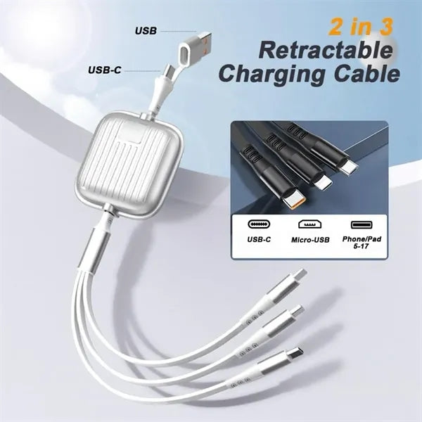 Retractable 3 in 2 Fast Charging Cables For Mobile Phones