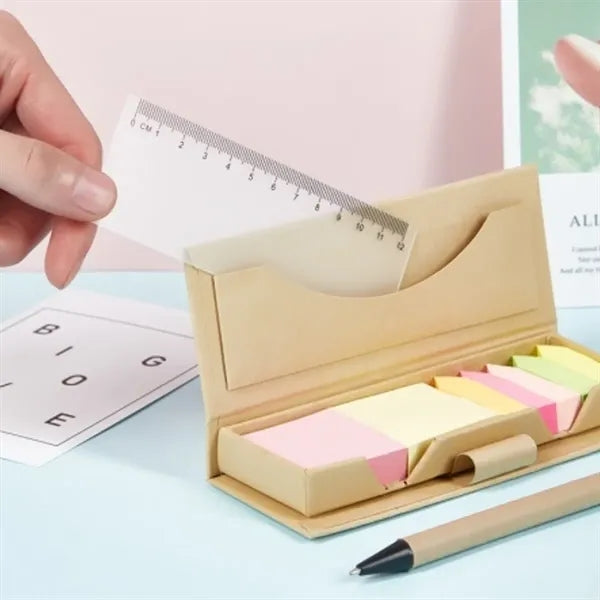 Recycled Multifunction Sticky Note Box Set with Pen & Ruler