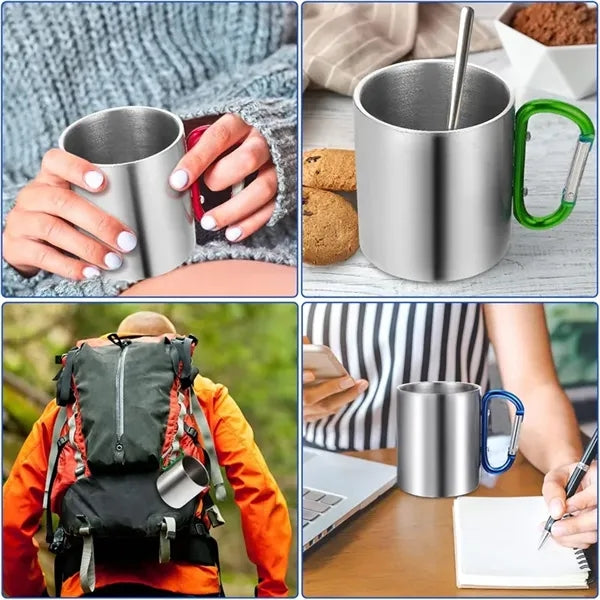 Stainless Steel Double Walled Mug with Carabiner Handle
